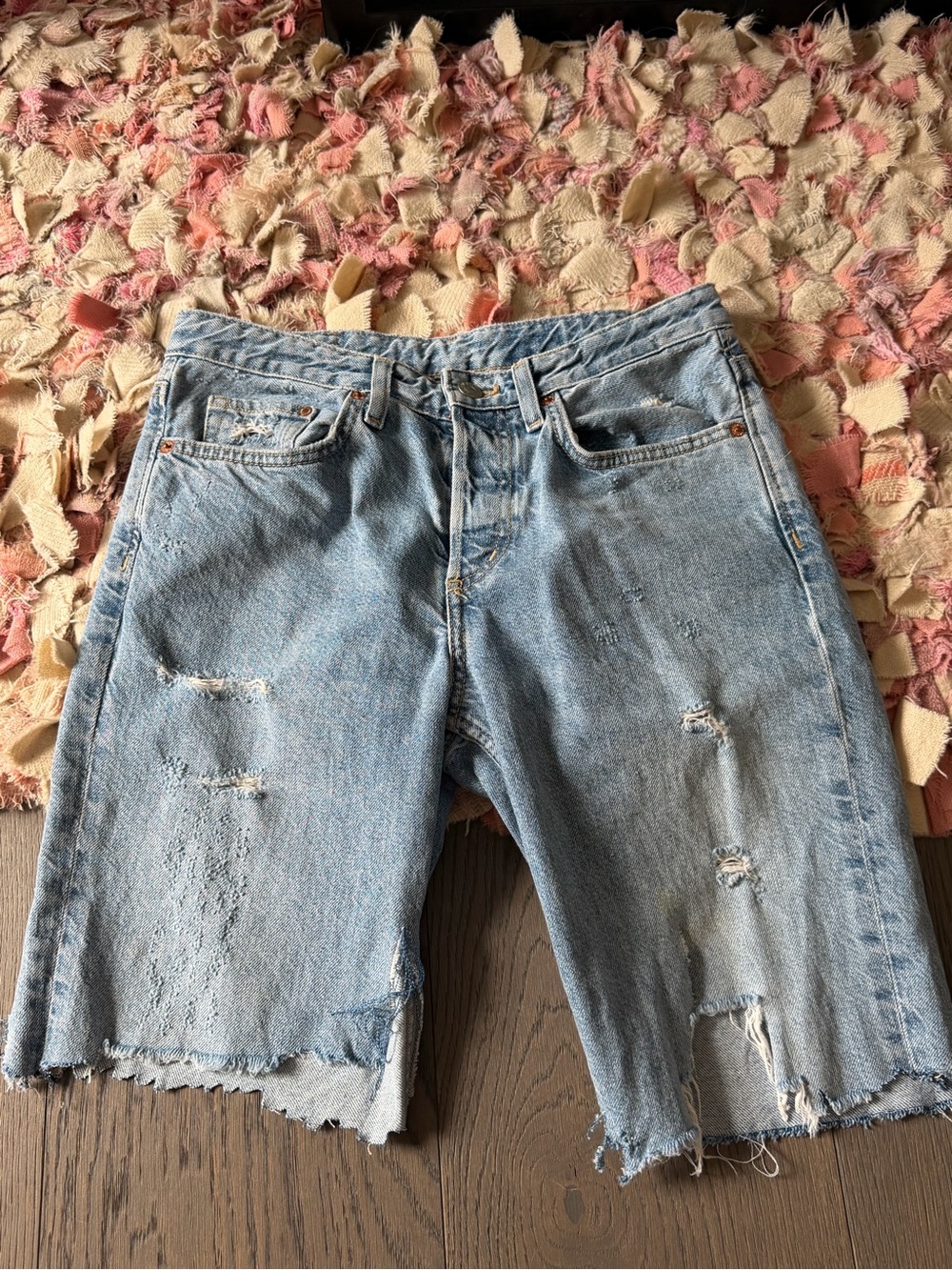 Zara Light Blue Distressed Jean Shorts
